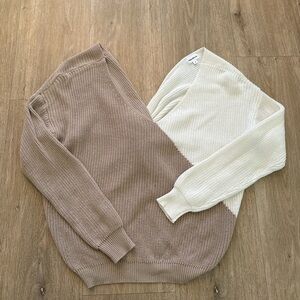 Superdown Women's Two-Tone Knit Sweater - Taupe & Cream M